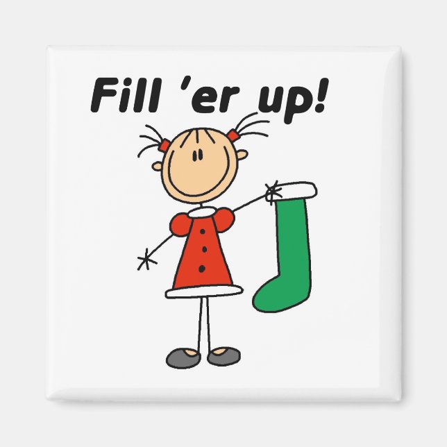 Weihnachts-Strumpf füllen 'er Up Tshirts und Gesch Magnet (Vorne)