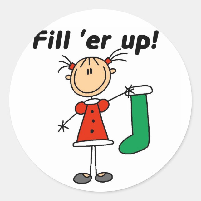 Weihnachts-Strumpf füllen 'er Up Tshirts und Gesch Runder Aufkleber (Vorderseite)