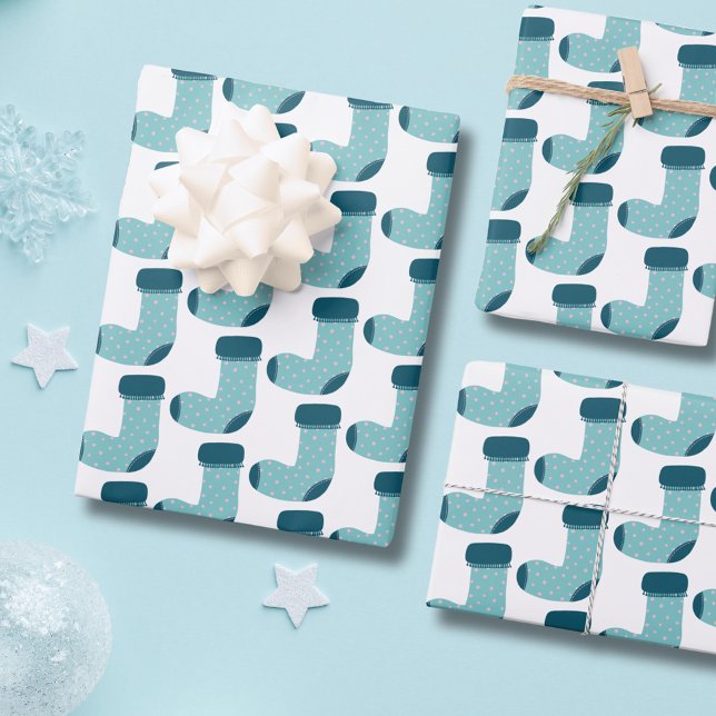 Weihnachts-Strumpf Geschenkpapier Set (Christmas stocking Holiday Wrapping Paper Rolls from artists own illustrations.)