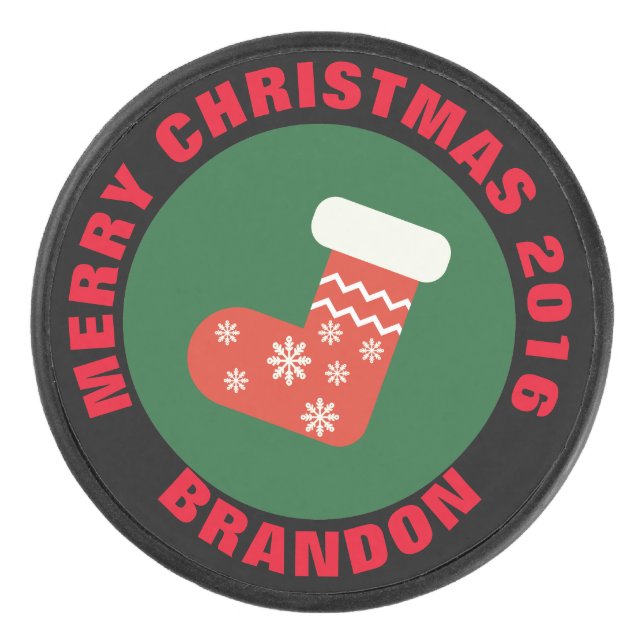 Weihnachts-Strumpf Hockey Puck (Vorderseite)