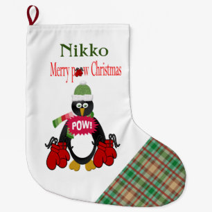 Weihnachts-Strumpf, Kariert Boxing Pinguin Pow  Großer Weihnachtsstrumpf