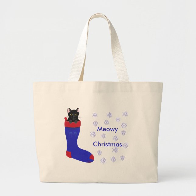 Weihnachts-Strumpf-Katze, Meowy Weihnachtsbeutel Jumbo Stoffbeutel (Vorne)