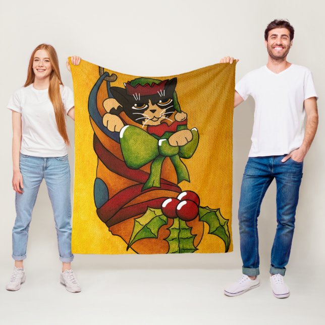 Weihnachts-Strumpf Kitty Cat v1 Fleecedecke (Beispiel)