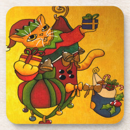 Weihnachts-Strumpf Kitty Cat v2 Getränkeuntersetzer