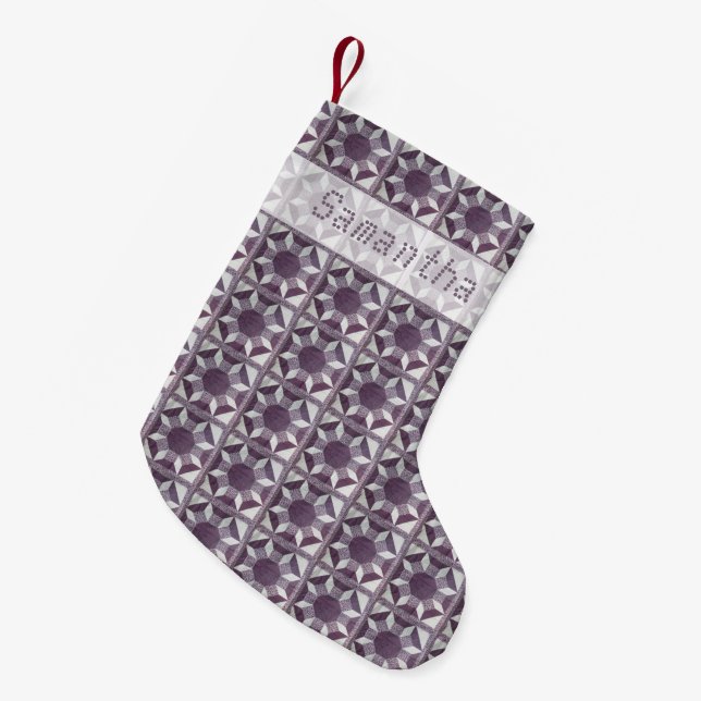 Weihnachts-Strumpf - Lila Quilmuster und Name Kleiner Weihnachtsstrumpf (Vorderansicht (hängend))