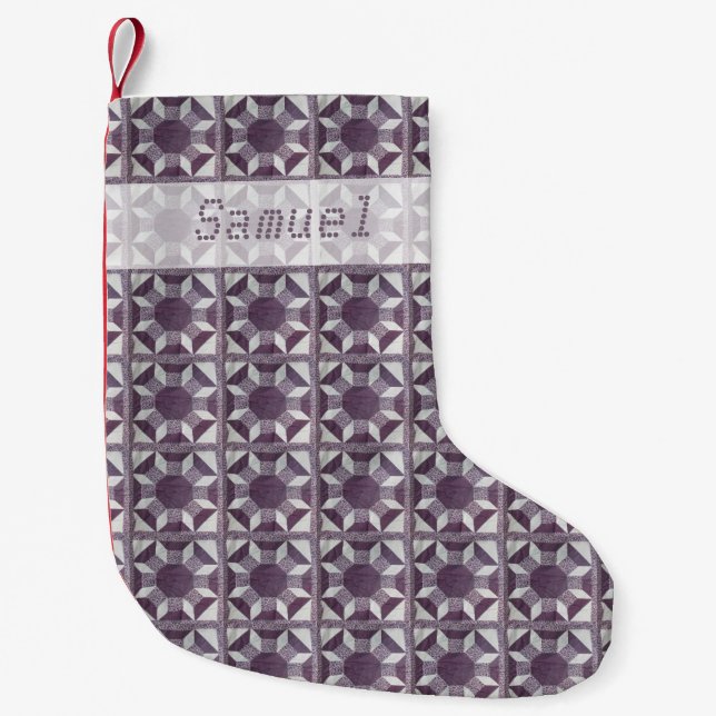 Weihnachts-Strumpf - Lila Quilmuster und Name Kleiner Weihnachtsstrumpf (Vorderseite)