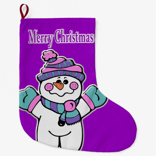 Weihnachts-Strumpf, Lila Schneemann Großer Weihnachtsstrumpf (Vorderseite)