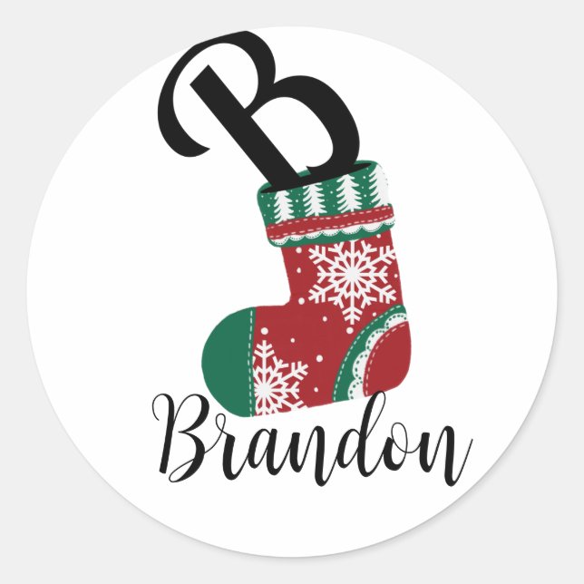 Weihnachts-Strumpf mit Buchstabe B Runder Aufkleber (Vorderseite)