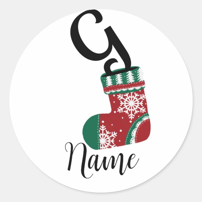 Weihnachts-Strumpf mit Buchstabe G Runder Aufkleber (Vorderseite)