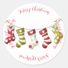 Weihnachts-Strumpf mit fröhlichem Weihnachtsgrüßen Runder Aufkleber