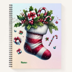 Weihnachts-Strumpf mit Geschenken und Süßspeisen Notizbuch