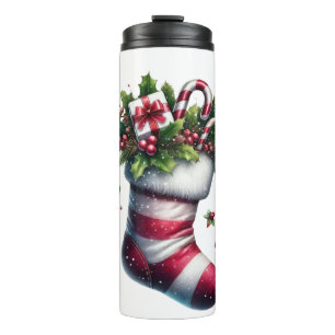 Weihnachts-Strumpf mit Geschenken und Süßspeisen Thermosbecher