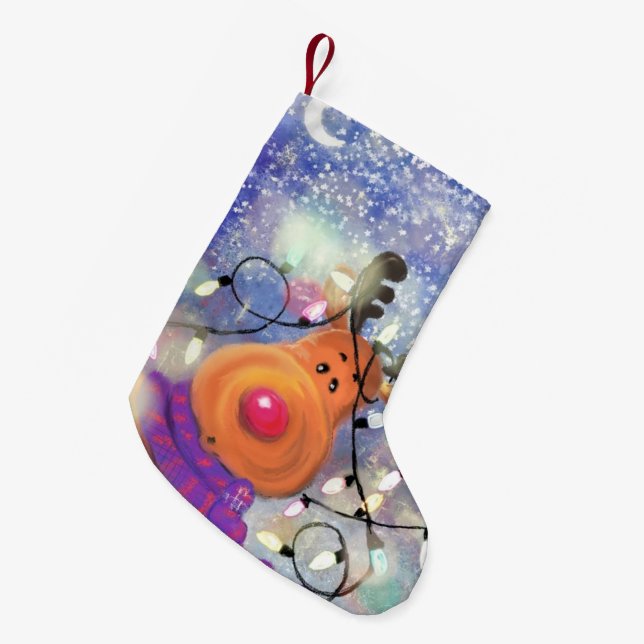 Weihnachts-Strumpf mit Happy Rentier Kleiner Weihnachtsstrumpf (Vorderansicht (hängend))
