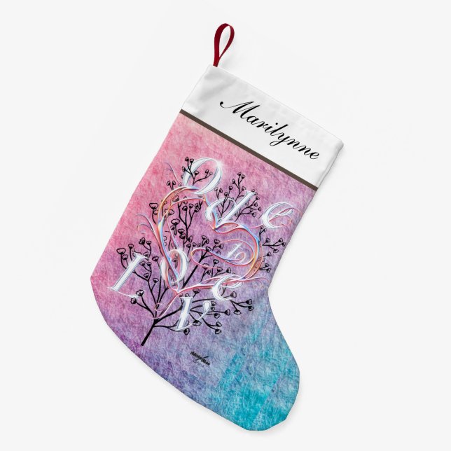 Weihnachts-Strumpf - Ode to Liebe von Adiela Akoo Kleiner Weihnachtsstrumpf (Vorderansicht (hängend))