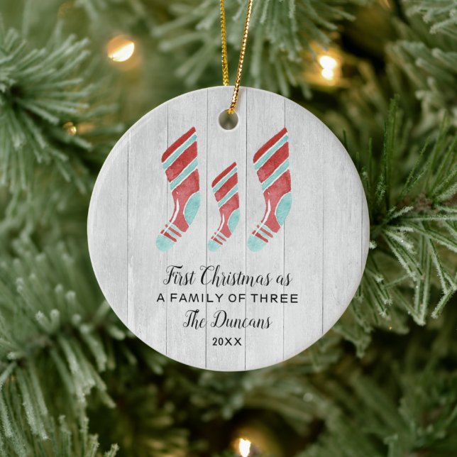 Weihnachts-Strumpf Personalisierte Familie von dre Keramik Ornament (Baum)