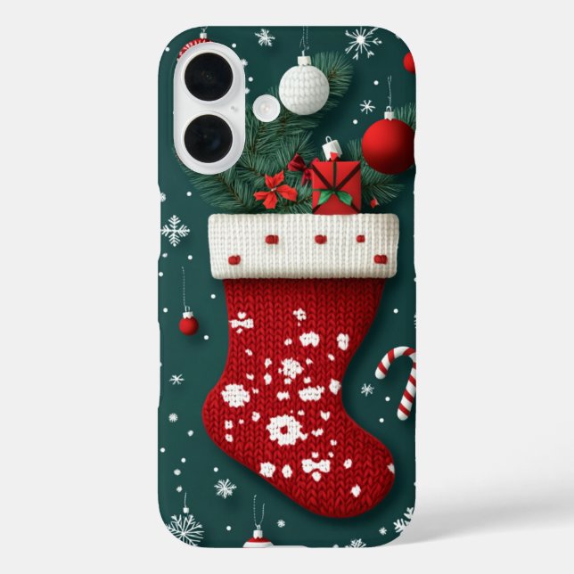 Weihnachts-Strumpf Rot Grün iPhone 16 Hülle (Rückseite)