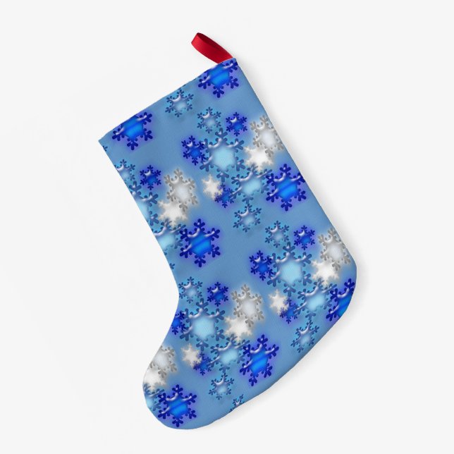 Weihnachts-Strumpf - Schneeflocken auf blau Kleiner Weihnachtsstrumpf (Rückseite (Hängend))