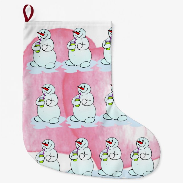 Weihnachts-Strumpf, Snowman Pink Großer Weihnachtsstrumpf (Vorderseite)