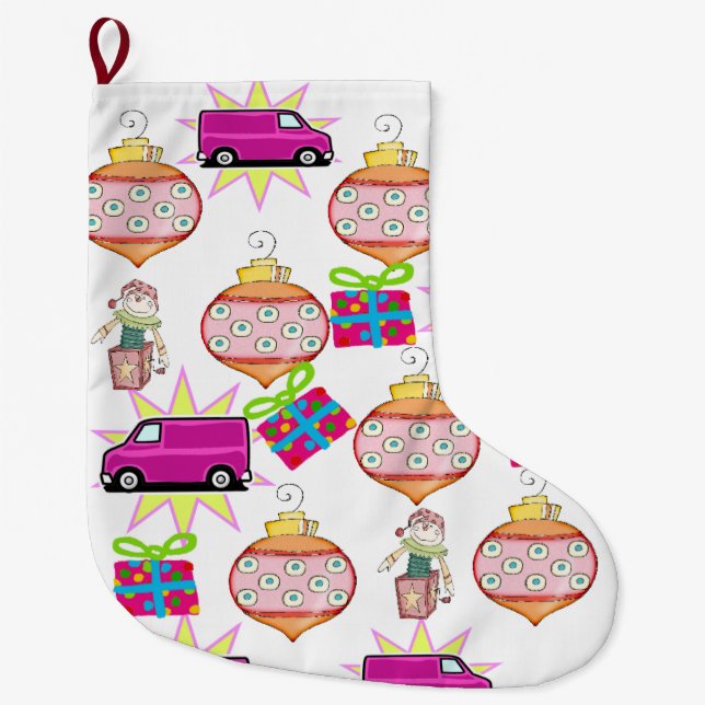 Weihnachts-Strumpf, Spielzeugglocken rosa Auto Großer Weihnachtsstrumpf (Vorderseite)