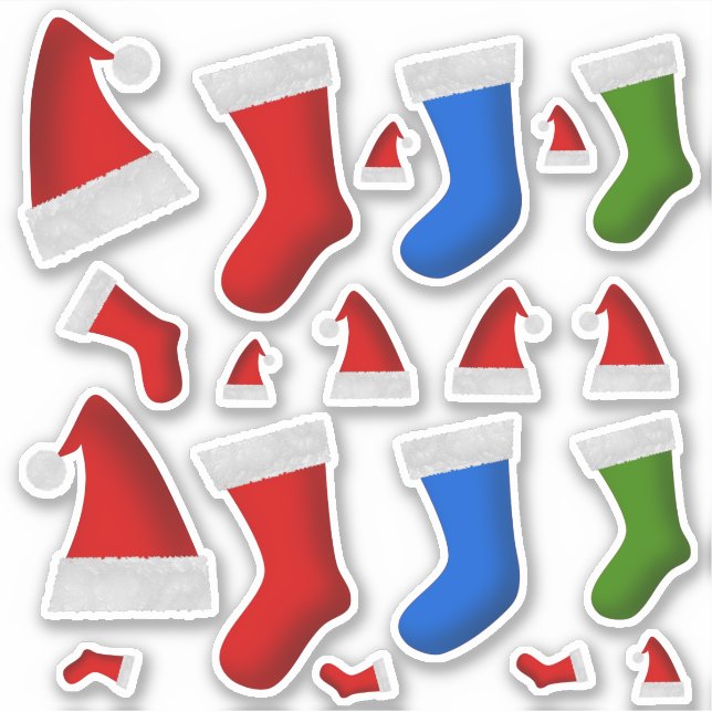 Weihnachts-Strumpf und Weihnachts-Weihnachtsmannmü Aufkleber (Vorderseite)
