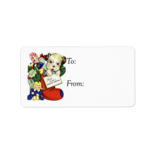 Weihnachts-Strumpf Welpengeschenk Tag Adressaufkleber