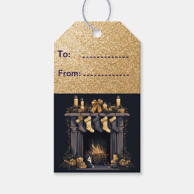 Weihnachts-Strümpfe am Kamin Geschenkanhänger (Vorderseite)