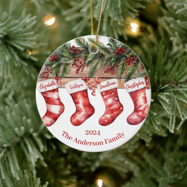 Weihnachts-Strümpfe Foto Keramik Ornament (Baum)