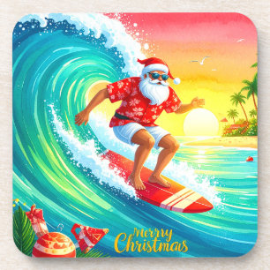 Weihnachts-Surfen auf Hawaii mit dem Weihnachtsman Getränkeuntersetzer