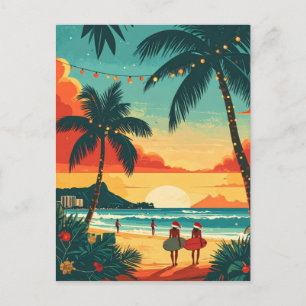 Weihnachts-Surfer Tropischer Strand Sonnenuntergan Postkarte