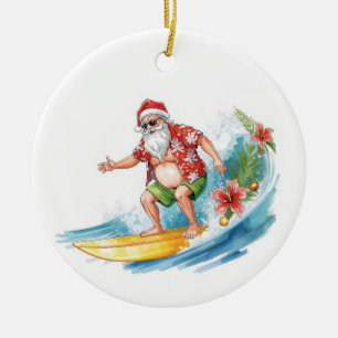 Weihnachts-Surfing in Hawaii Tropischer Weihnachts Keramik Ornament