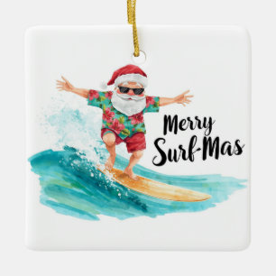 Weihnachts-Surfing in Hawaii Tropischer Weihnachts Keramikornament