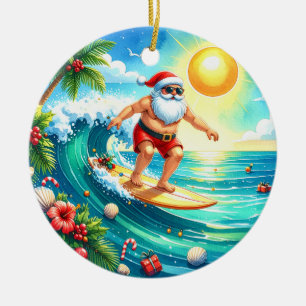 Weihnachts-Surfing mit dem surfenenden Weihnachtsm Keramik Ornament
