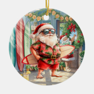 Weihnachts-Surfing mit dem Weihnachtsmann-Surfer Keramik Ornament