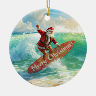 Weihnachts-Surfing mit dem Weihnachtsmann-Surfer Keramik Ornament