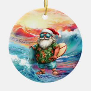 Weihnachts-Surfing mit dem Weihnachtsmann-Surfer Keramik Ornament