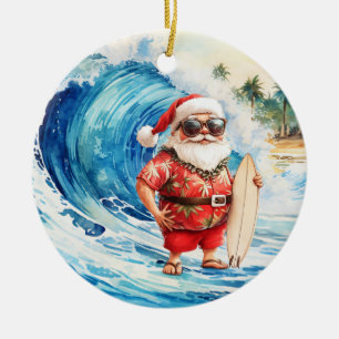Weihnachts-Surfing mit dem Weihnachtsmann-Surfer Keramik Ornament