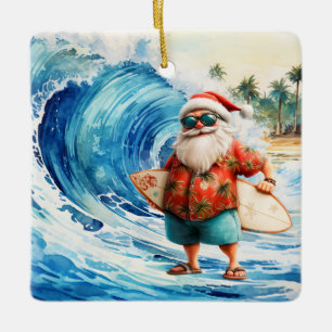 Weihnachts-Surfing mit dem Weihnachtsmann-Surfer Keramikornament