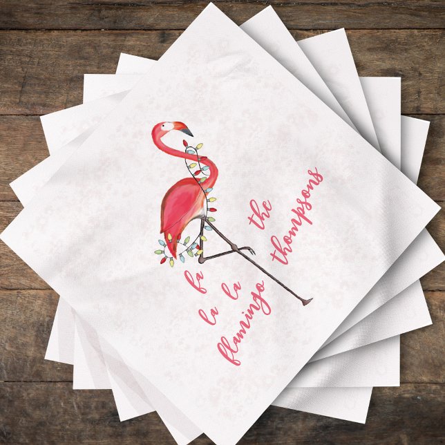Weihnachts Süße Festliche Flamingo Lichterkette Se Serviette (Fa la la la la flamingo custom party pink flamingo Christmas napkins)