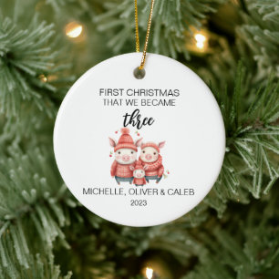 Weihnachts süße Schweinefamilie zu Dritt Keramik Ornament