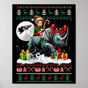 Weihnachts-Sweater-Elf Rhino Reittiere Kinder T Poster