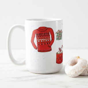 Weihnachts-Sweater, Geschenk und heißes Kakao Kaffeetasse