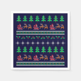Weihnachts-Sweater-Muster auf Navy Blue Serviette