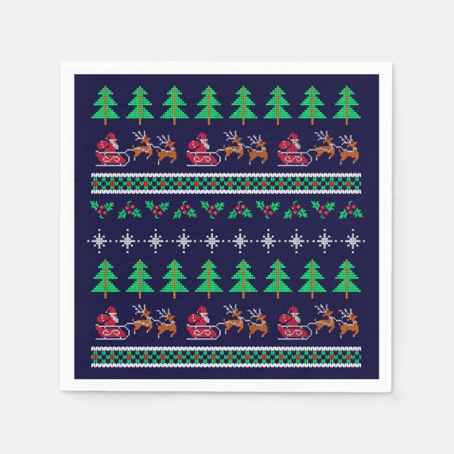 Weihnachts-Sweater-Muster auf Navy Blue Serviette (Vorderseite)