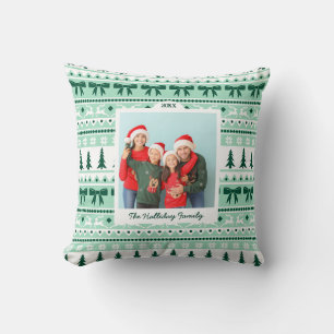 Weihnachts-Sweater-Muster und 2-Foto-Familie Kissen