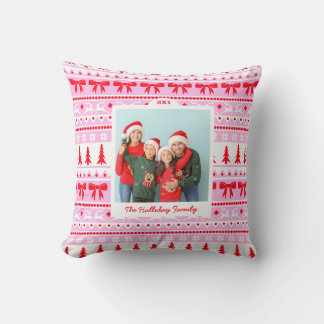 Weihnachts-Sweater-Muster und 2-Foto-Familie Kissen