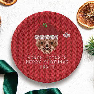 Weihnachts-Sweater-Party Santa Slothmas Pappteller