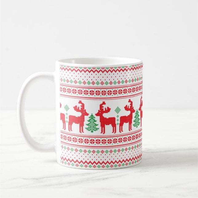 Weihnachts-Sweater Rentier Xmas Bäume Strick Muste Kaffeetasse (Links)