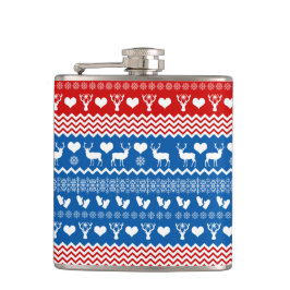 Weihnachts-Sweater-Rentierfisch, Schneeflocken und Flachmann