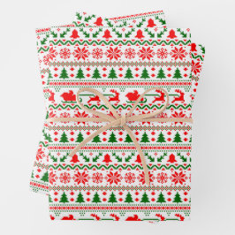 Weihnachts-Sweater-Schneeflocken Rentierbaum Geschenkpapier Set