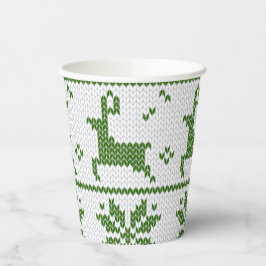 Weihnachts-Sweater-Strick Grüne Hirsche Schneefloc Pappbecher